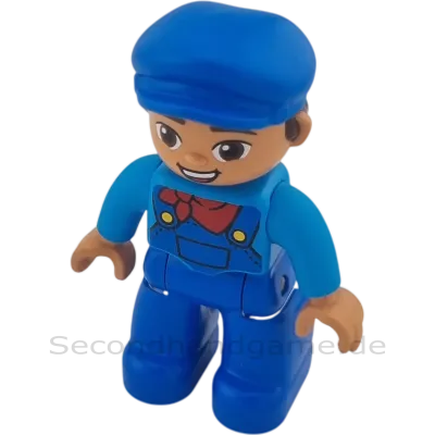 Lego Duplo Figur Mann Mit blauer Latzhose und blauer Cape, rotes Halstuch