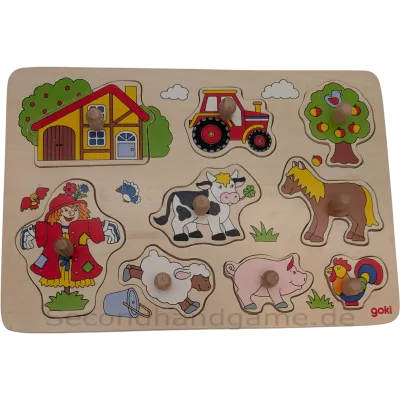 Goki Holz-Steckpuzzle Bauernhof Vogelscheuche 9 Teile, ab 18 Monaten