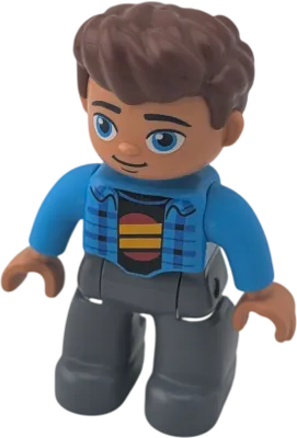 Lego Duplo 334H0 Mann mit blauem Hemd, schwarzes Shirt, graue Hose
