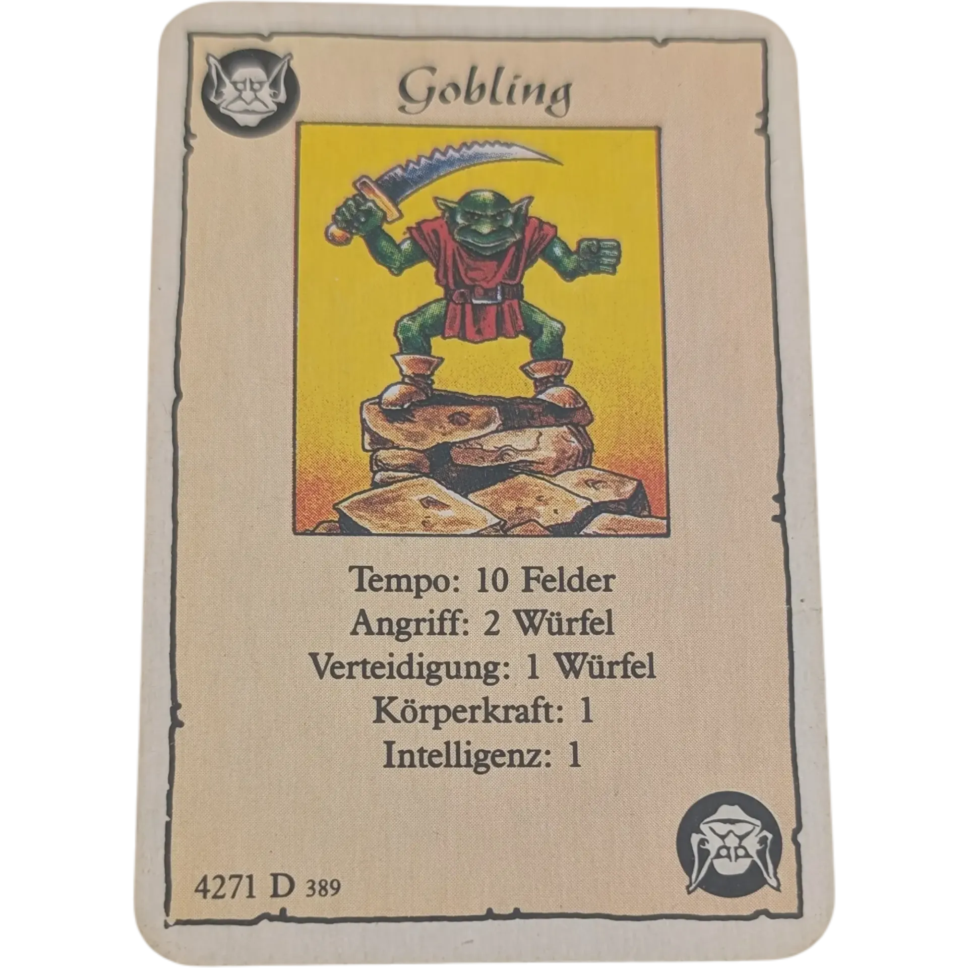 MB Hero Quest Master Ersatzteil Monsterkarte Gobling