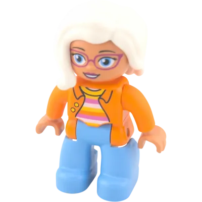 Lego Duplo 313H7 Oma Frau mit Brille, orangene Jacke, Haar Weiß