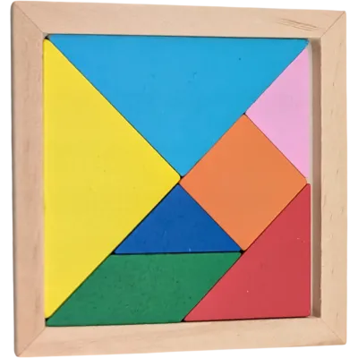 Holz Tangram bunt 7 Teile im Holzrahmen Legespiel