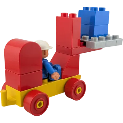 Lego Duplo Gabelstapler Rot Gelb mit Bauarbeiter