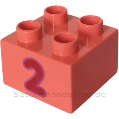 Lego Duplo 2x2 Stein 3437 Knallpink Lachsfarben mit Zahl Zwei B-Ware