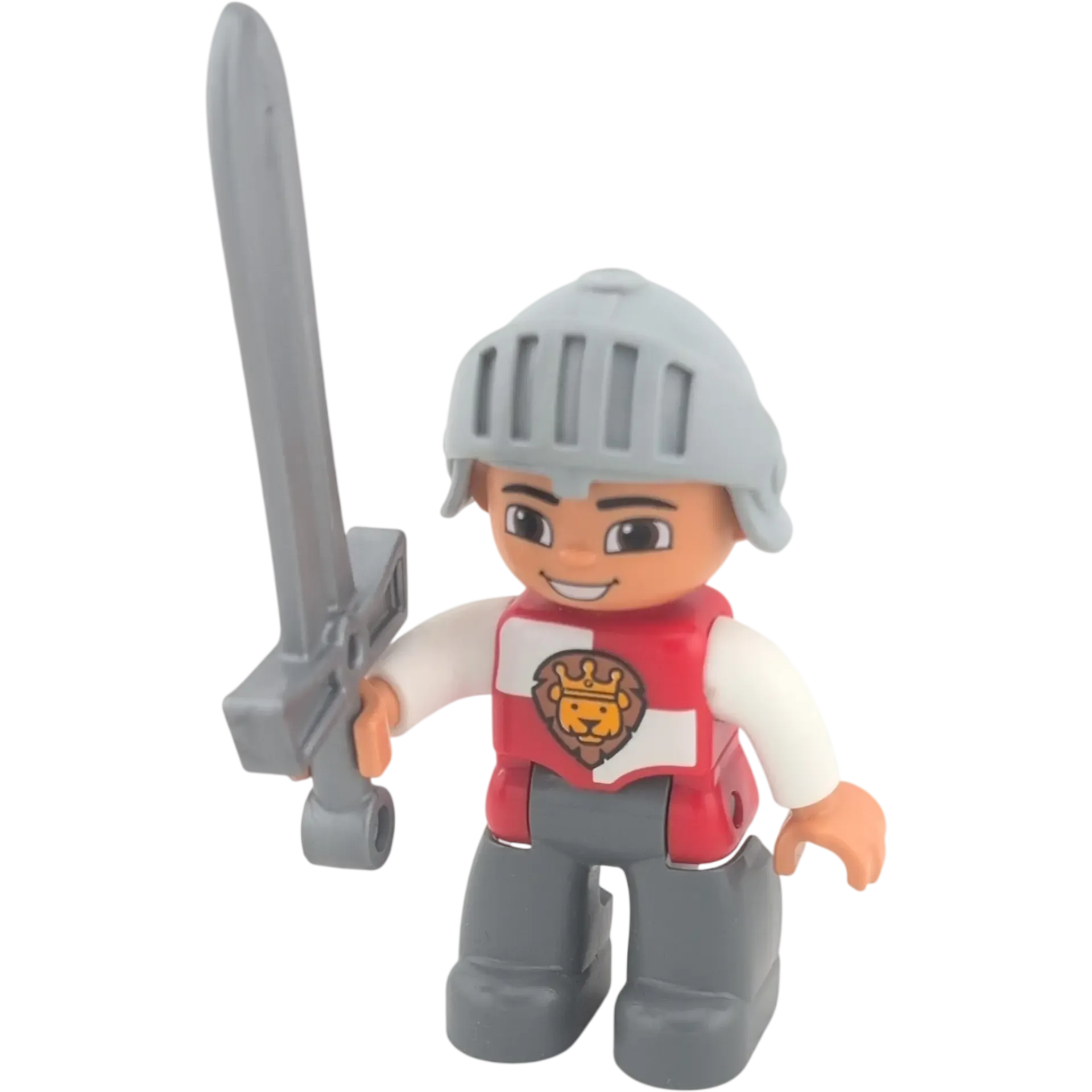 Lego Duplo Mann Ritter mit Helm Löwe Rot Weiß mit Schwert
