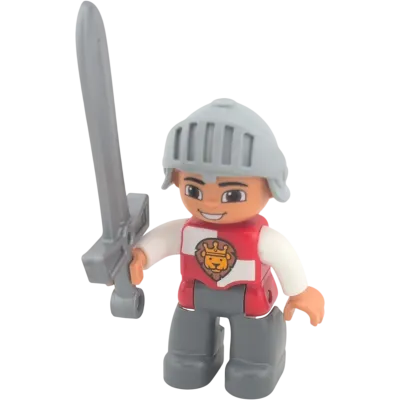 Lego Duplo Mann Ritter mit Helm Löwe Rot Weiß mit Schwert
