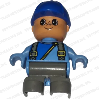 Lego Duplo Figur Kind Junge mit Latzhose und Cape Blau Grau