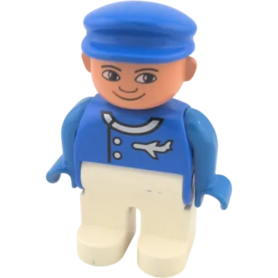 Lego Duplo Figur 4555 Pilot Blau Weiß mit Flugzeug Symbol