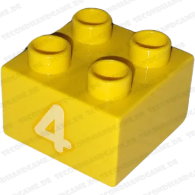 Lego Duplo 2x2 Stein Gelb Zahl Vier Weiß 3437