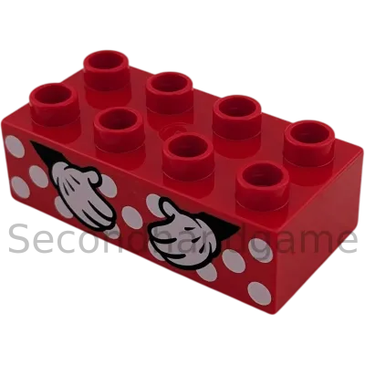 Lego Duplo Baustein 2x4 Rot mit Händen von Mickey Mouse