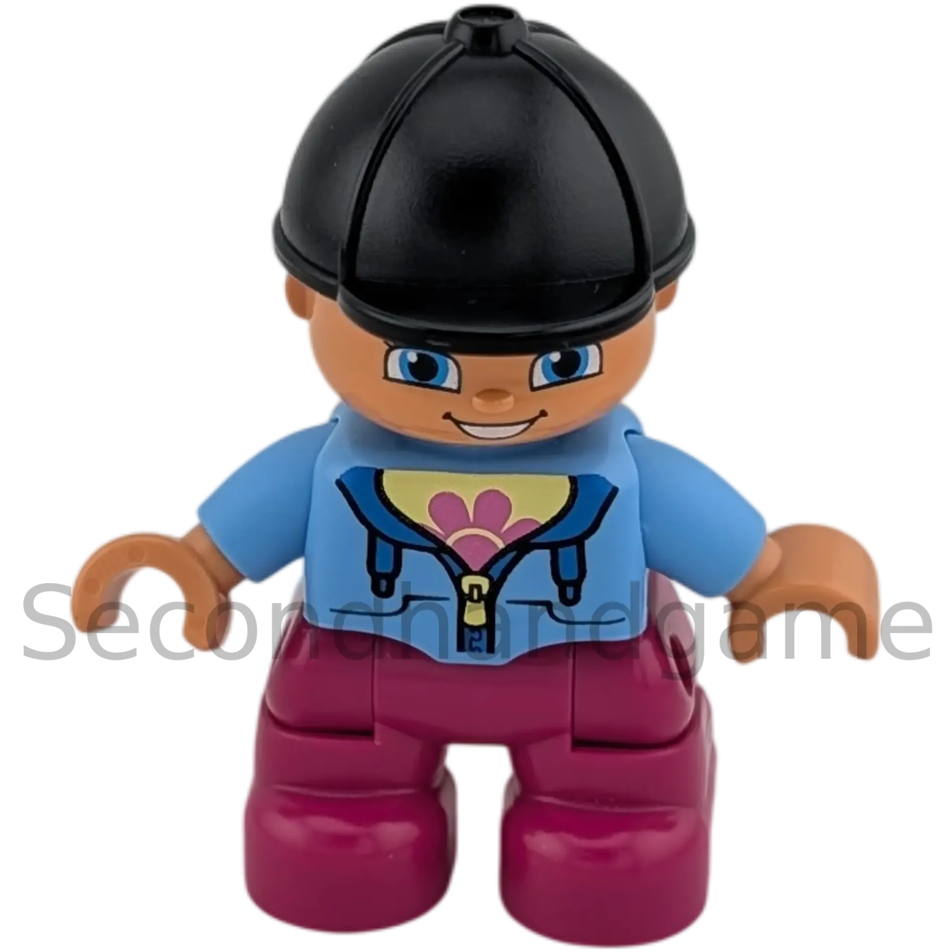 Lego Duplo 509H6 Mädchen mit schwarzer Cappe, blaue Jacke, pinke Hose