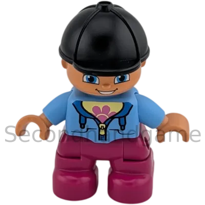 Lego Duplo 509H6 Mädchen mit schwarzer Cappe, blaue Jacke, pinke Hose