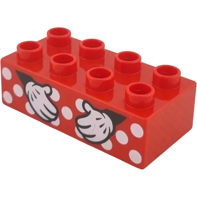 Lego Duplo 2x4 Stein 3011 Rot bedruckt mit zwei Mickey Mouse Händen