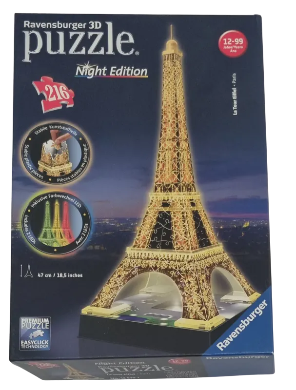 Ravensburger 3D Puzzle Night Edition 216 Teile 125791 Eifelturm bei Nacht