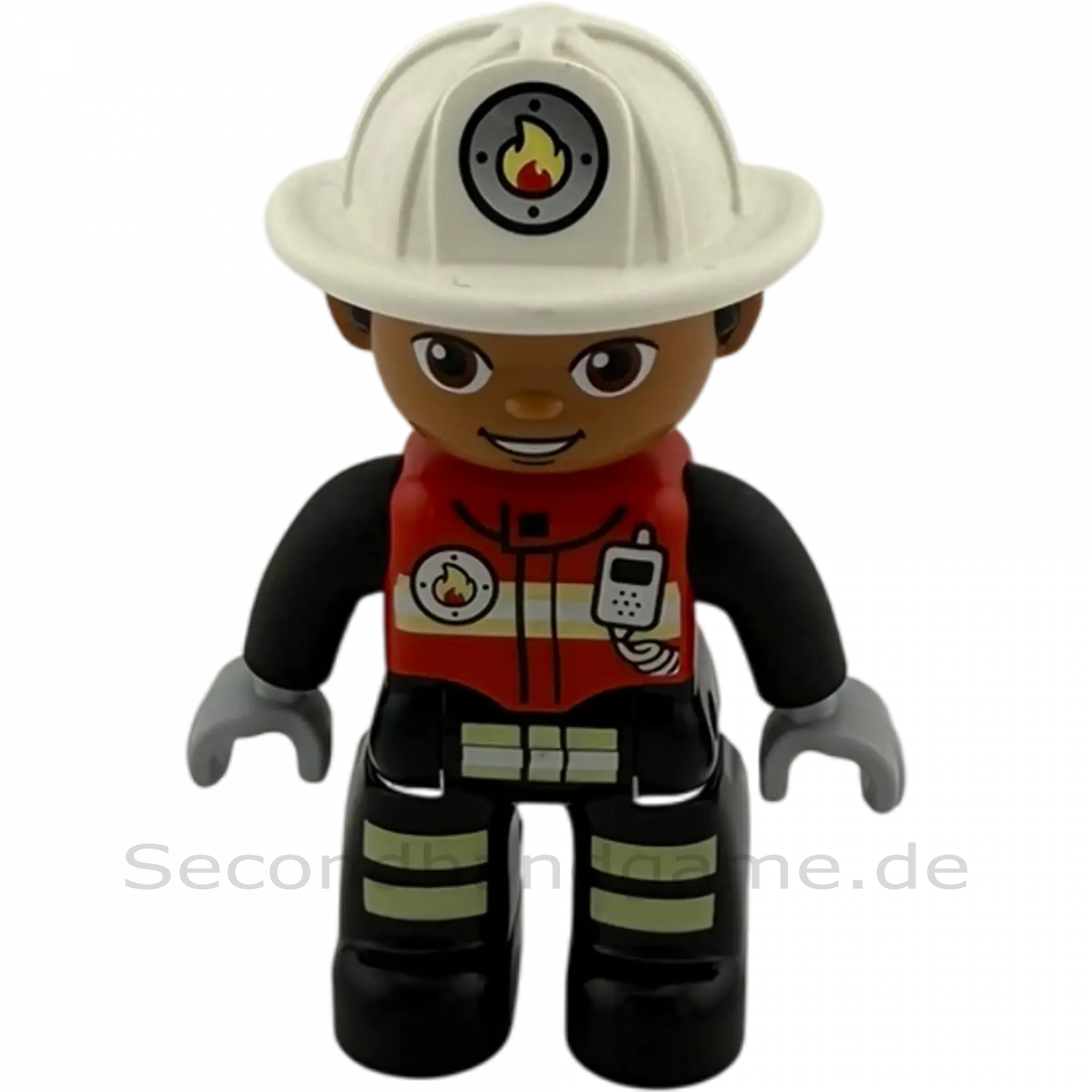Lego Duplo Figur Feuerwehrmann Helm Weiß Afrikaner mit Walkie Talkie Rote Jacke
