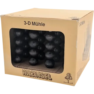 Holzinsel 3-D Mühle Holzspiel Strategiespiel für 2 Spieler mit 44 Kugeln
