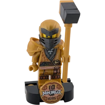 Lego Ninjago Minifigur Cole Golden Ninja 10 Jahre Jubiläum njo651 mit Ständer