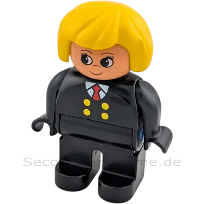 Lego Duplo 4555 Frau mit schwarzem Anzug, Krawatte, Bahnangestellte Zugbegleiterin, blonde Haare