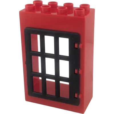 Lego Duplo 2x4 Hauswand Rot mit Tür Schwarz Gitter Gefängnis