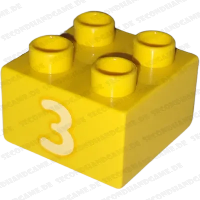 Lego Duplo 2x2 Stein Gelb Zahl Drei Weiß 3437