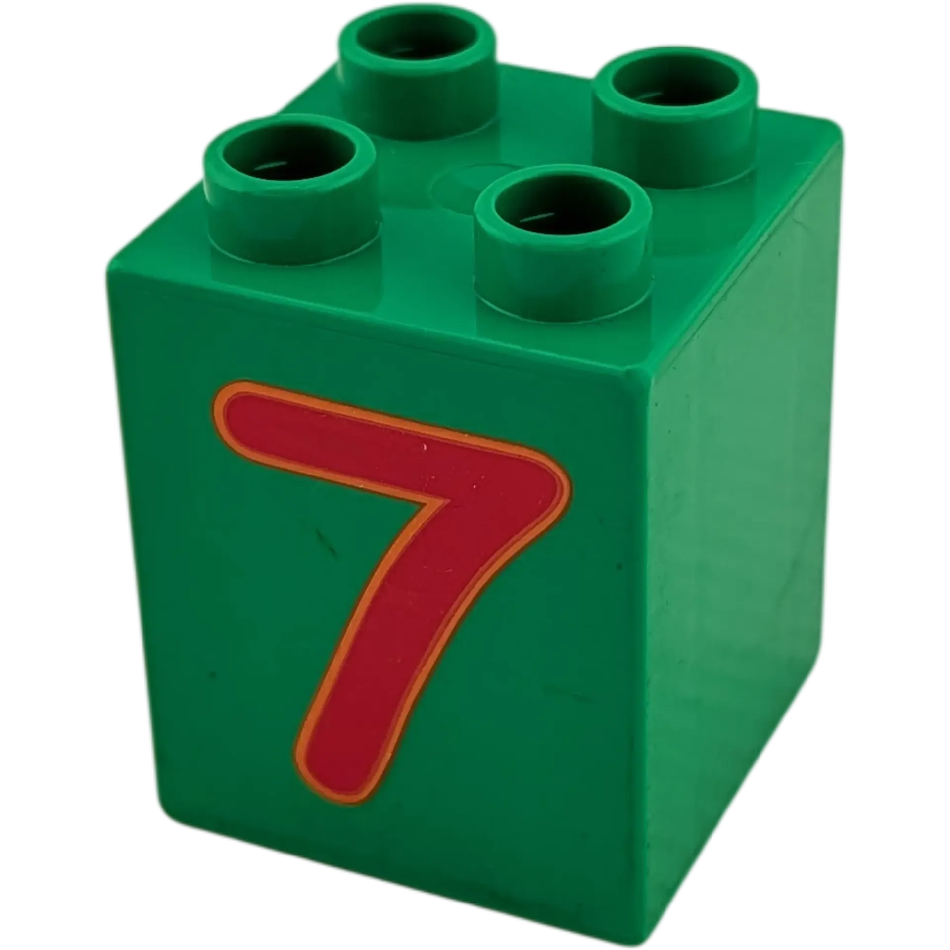 Lego Duplo 2x2x2 Doppelstein Mittelgrün mit Zahl Sieben Rot