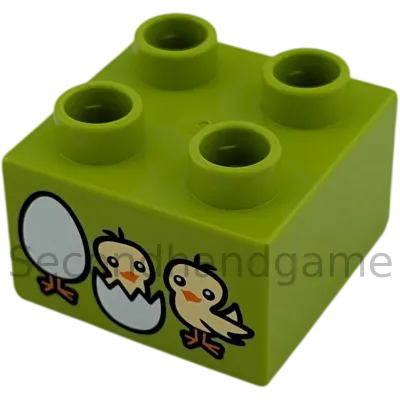 Lego Duplo 2x2 Stein Lime mit zwei Küken und Ei