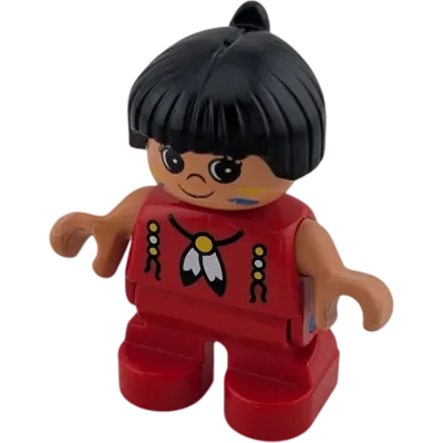 Lego Duplo Indianer Junge mit roter Kleidung Federkette und Feder im Haar