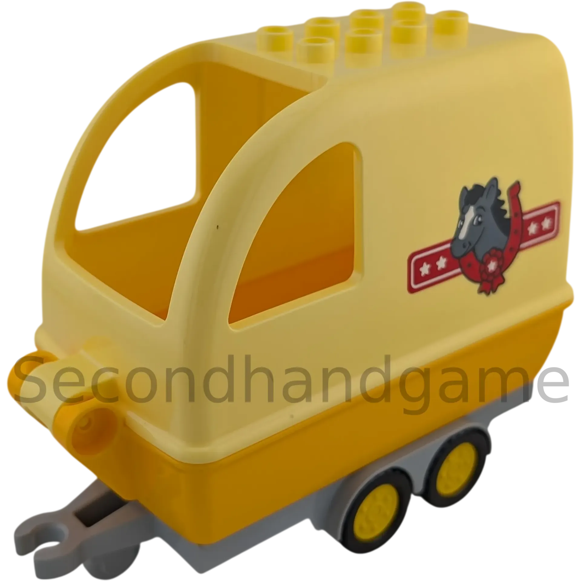 Lego Duplo Auto Pferdeanhänger Pferdetransporter Hellgelb Orange mit Pferd