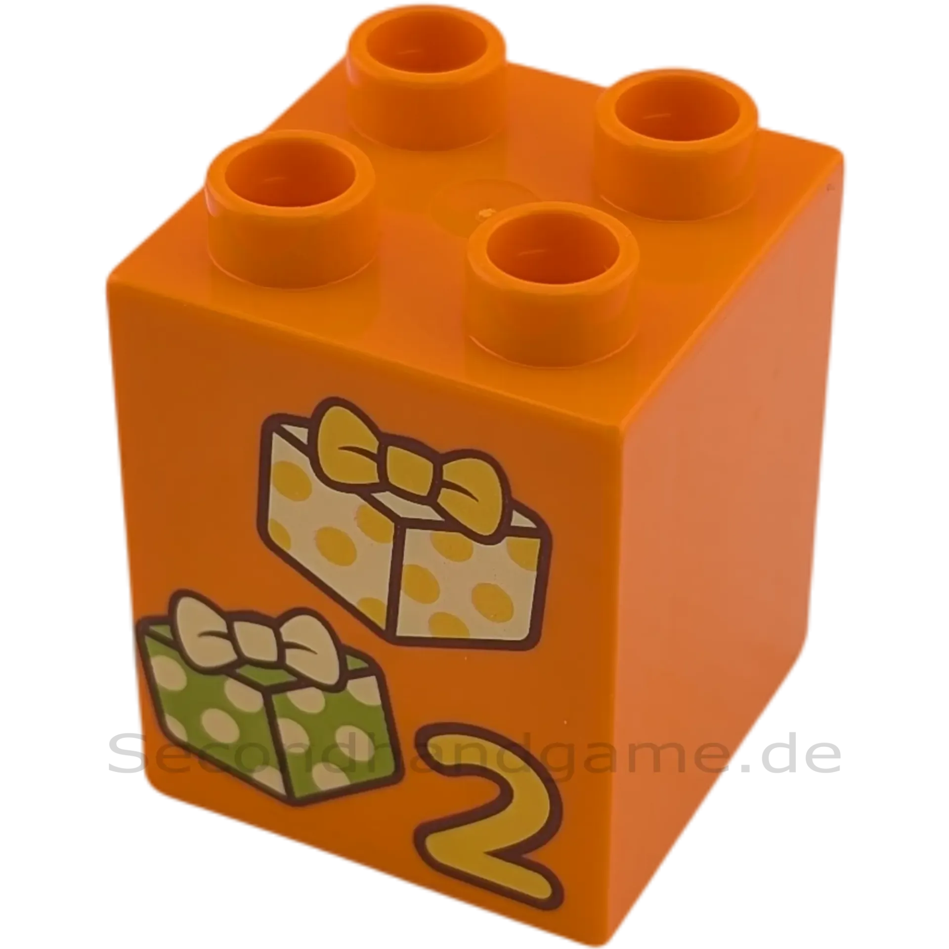 Lego Duplo 2x2x2 Wendestein Orange mit 2 Feierhüten und 2 Geschenken