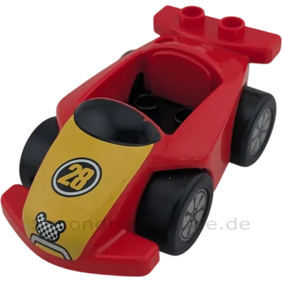 Lego Duplo Auto von Mickey Mouse Rennwagen Rot mit Zahl 28 silberne Reifen