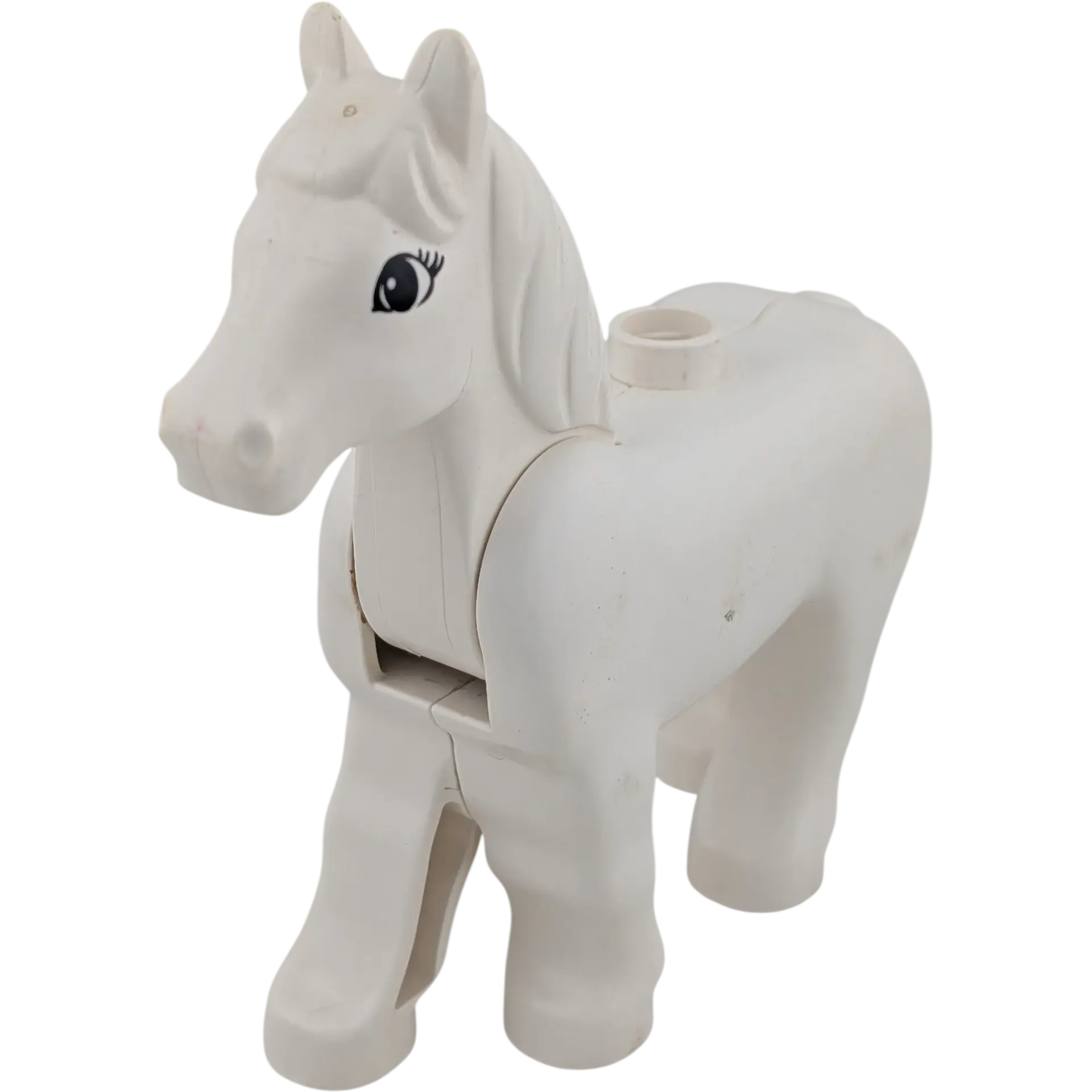 Lego Duplo Pferd weiß mit beweglichem Kopf und langen Wimpern