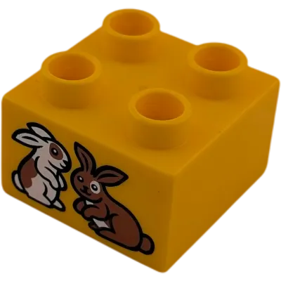 Lego Duplo 2x2 Stein Gelborange mit zwei Hasen Kaninchen 3437