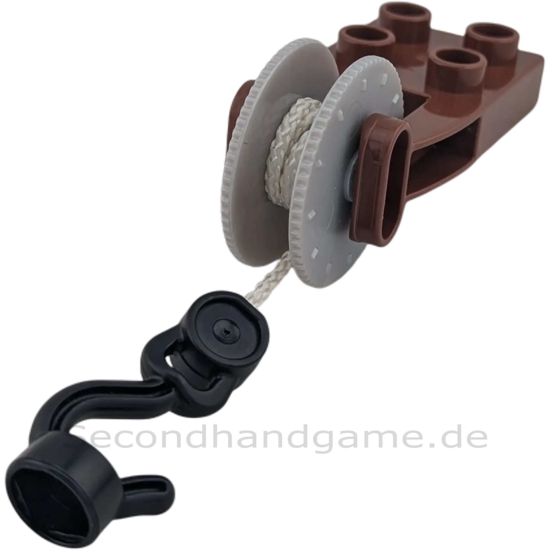 Lego Duplo Kran Seilwinde mit Haken Schwarz Grau mit dickem Seil Tau brauner Halter