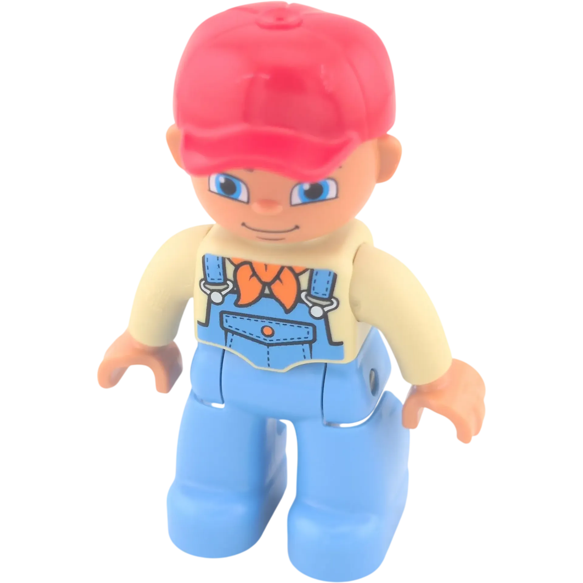 Lego Duplo 614H4 Mann mit blauer Latzhose, beiger Pulli, rote Kappe Halstuch orange