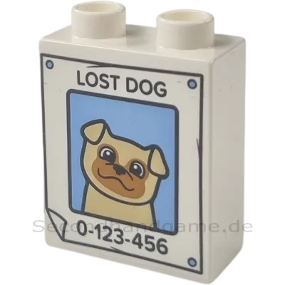 Lego Duplo 1x2 Stein Weiß Plakat Hund vermisst