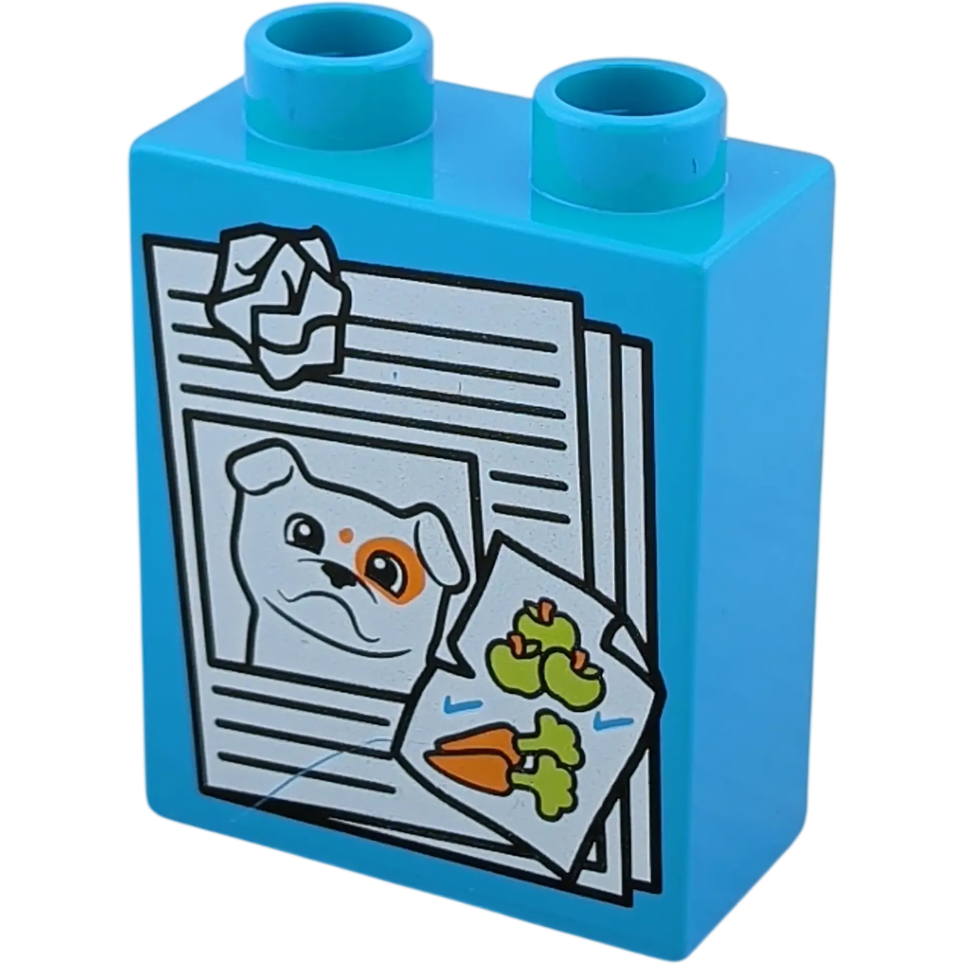 Lego Duplo  1x2 Stein Mittelblau Zeitung mit Hund und Gemüse Altpapier Müll