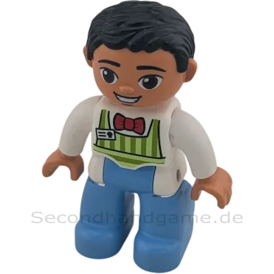Lego Duplo 512H7 Eisverkäufer Cafe Betreiber Blaue Hose Weißes Oberteil Grüne Schürze Rote Fliege Mann