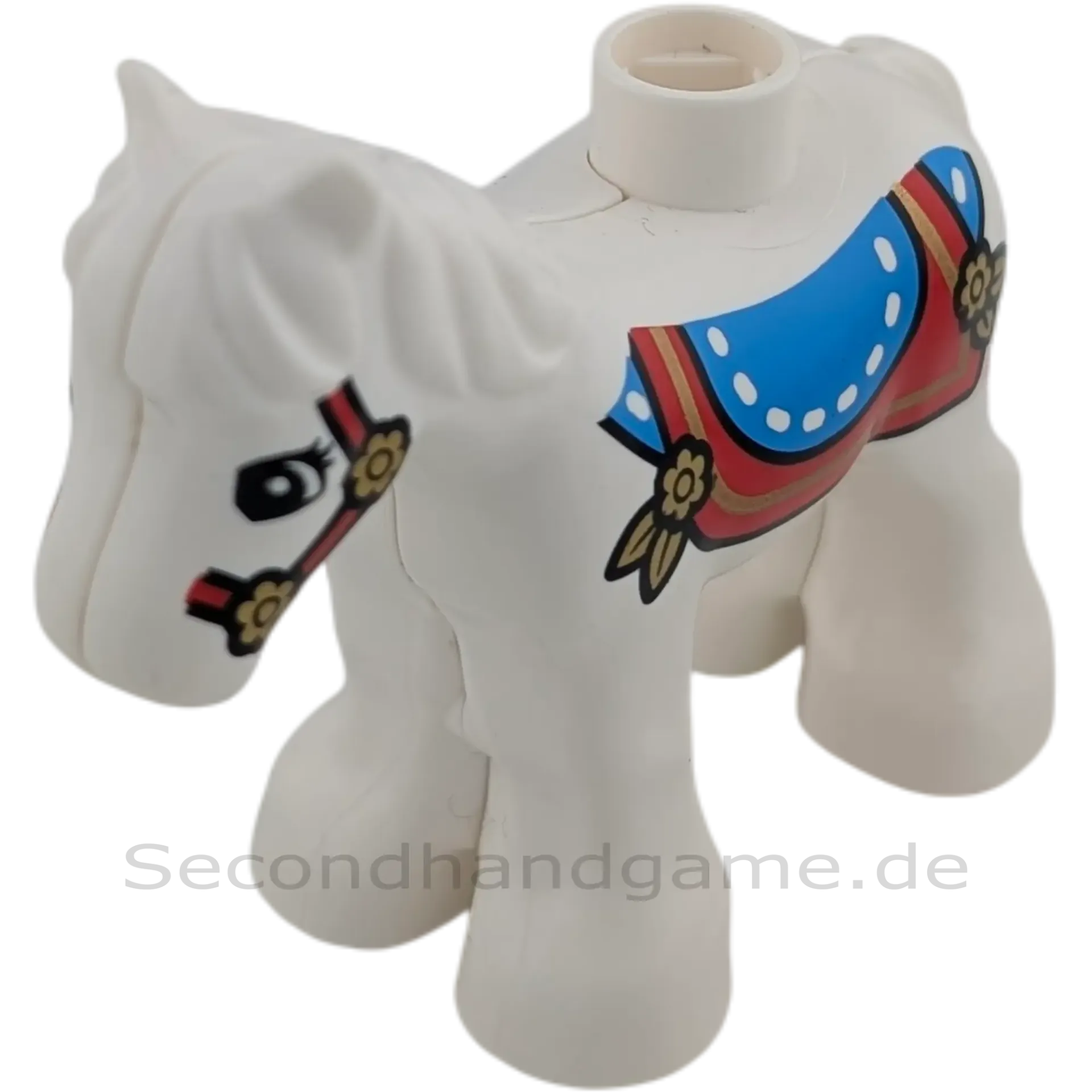 Lego Duplo Pony Fohlen Weiß Sattel Rot Blau Gold