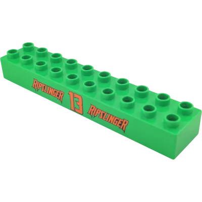 Lego Duplo 2x10 Baustein 2291 Mittelgrün mit der Aufschrift Ripslinger 13