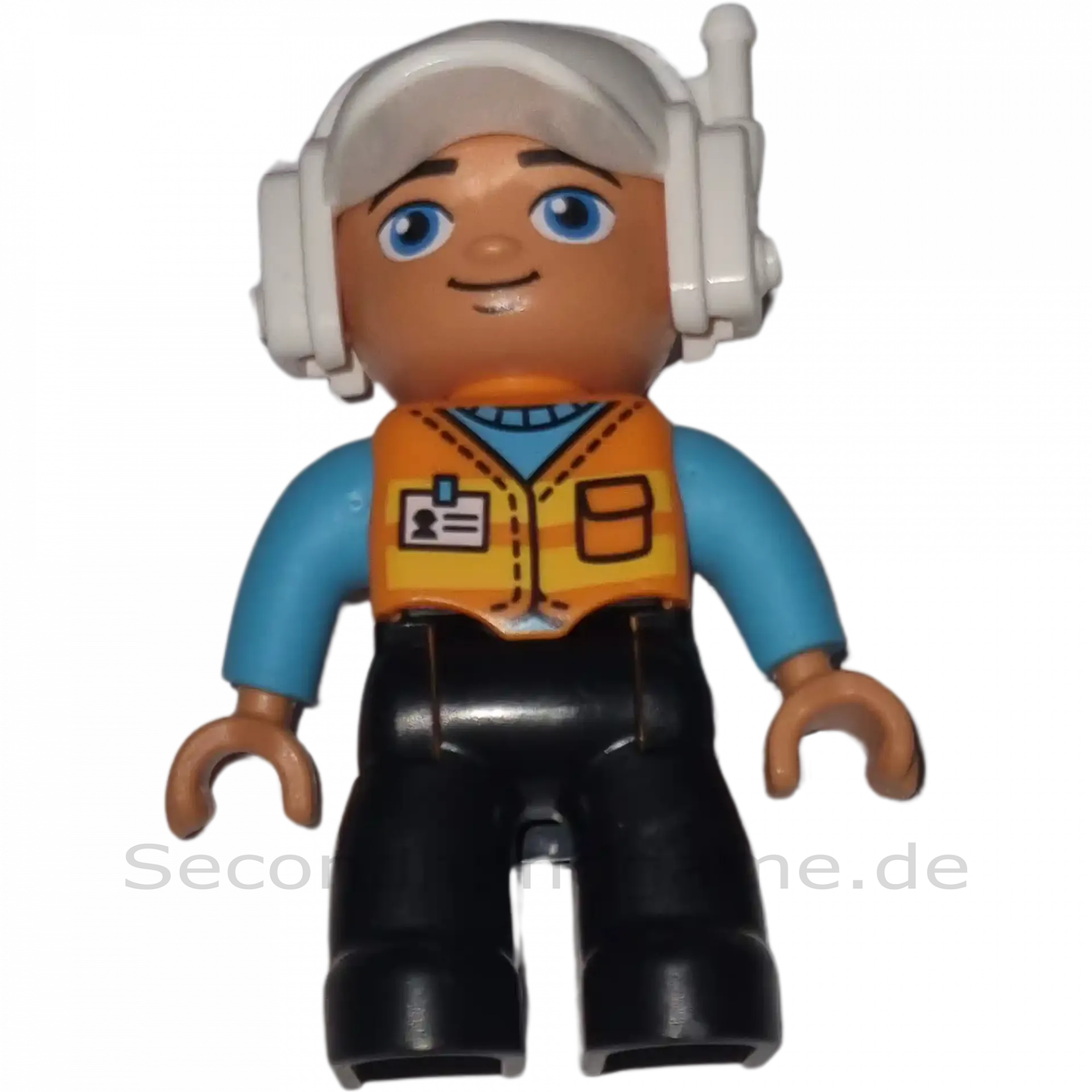 Lego Duplo Figur 348H2 Mann mit orangener Weste Headset schwarze Hose