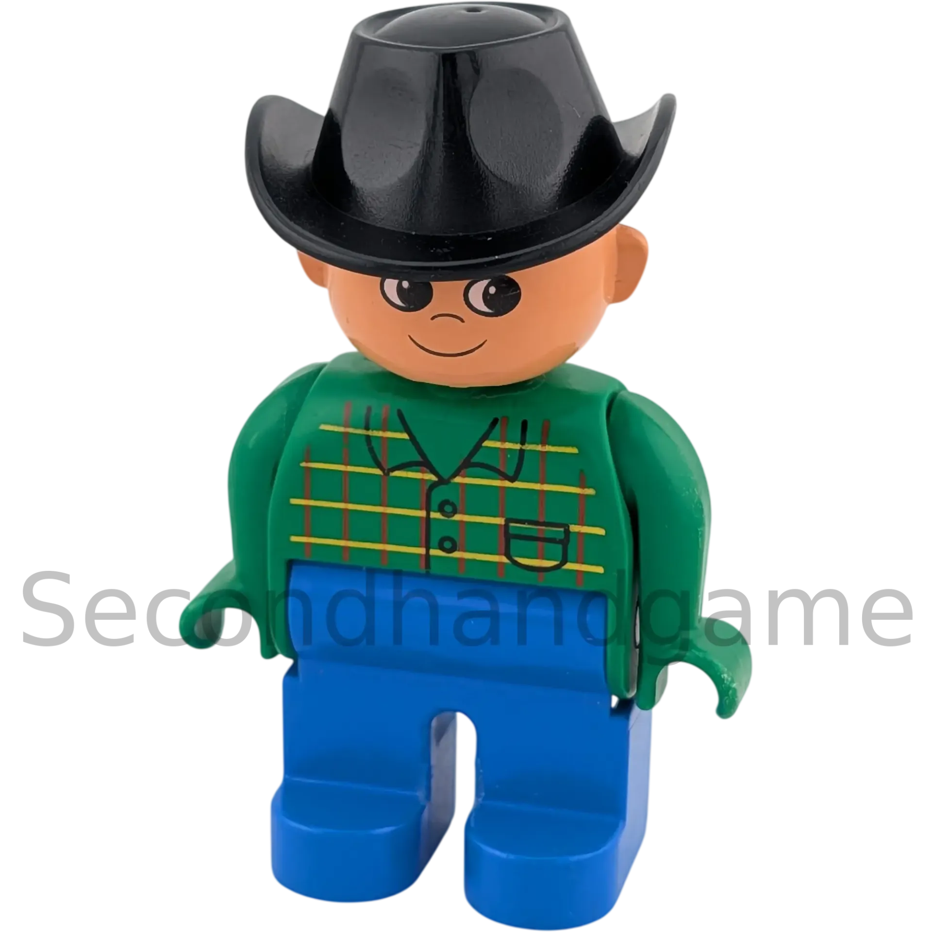 Lego Duplo Figur Mann 4555 Cowboy kariertes grünes Hemd blaue Hose schwarzer Hut