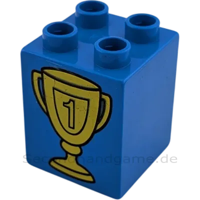 Lego Duplo 2x2x2 Doppelstein Blau mit Pokal erster Platz Sieger
