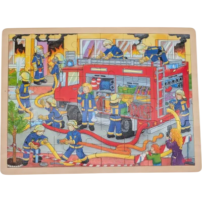 Goki Holzpuzzle Feuerwehr im Einsatz 48 Teile Rahmenpuzzle aus Holz