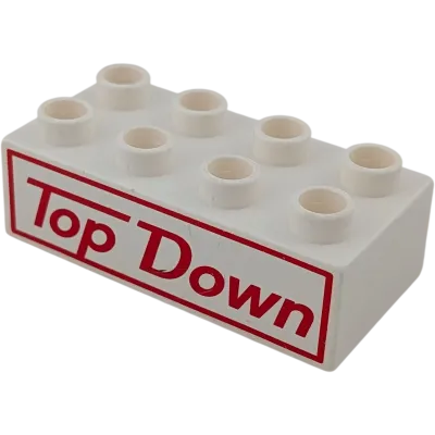 Lego Duplo 2x4 Stein 3011 Weiß bedruckt mit Aufschrift Rot Top Down