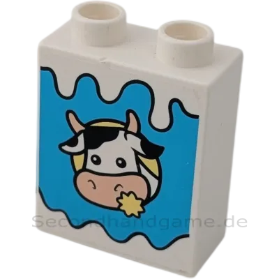 Lego Duplo 1x2 Stein Weiß Kuhmilch mit Kuhkopf 4066