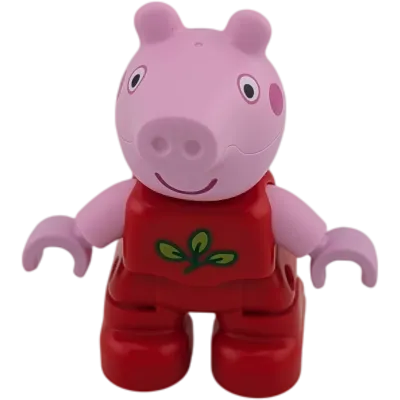 Lego Duplo 309H5 Peppa Pig Peppa Wutz Figur mit Roter Bekleidung mit Blatt
