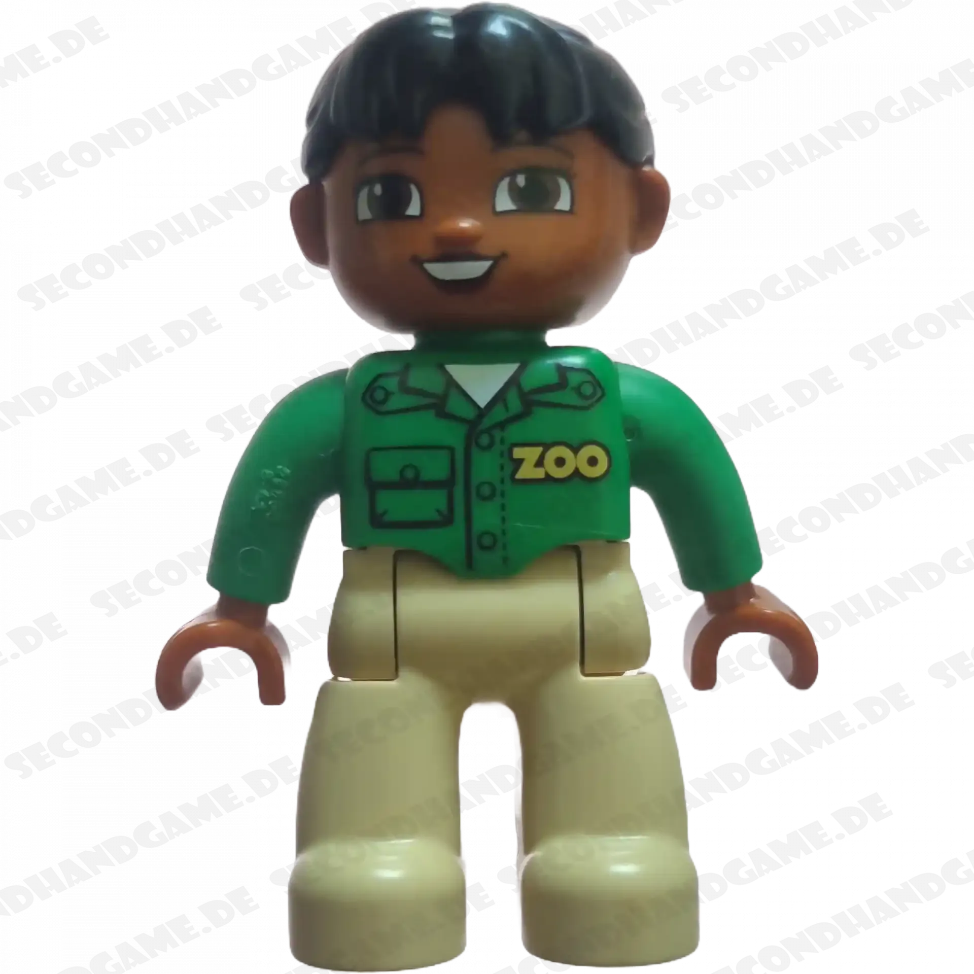 Lego Duplo 547H2 Frau Zoo Mitarbeiterin Beige Hose Grüne Jacke Schwarzer Zopf Afrikanerin