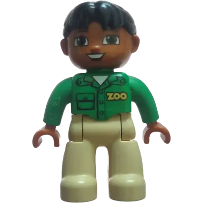 Lego Duplo 547H2 Frau Zoo Mitarbeiterin Beige Hose Grüne Jacke Schwarzer Zopf Afrikanerin