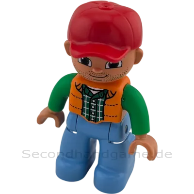 Lego Duplo Figur Mann mit orangener Weste und Bart rote Kappe 47394