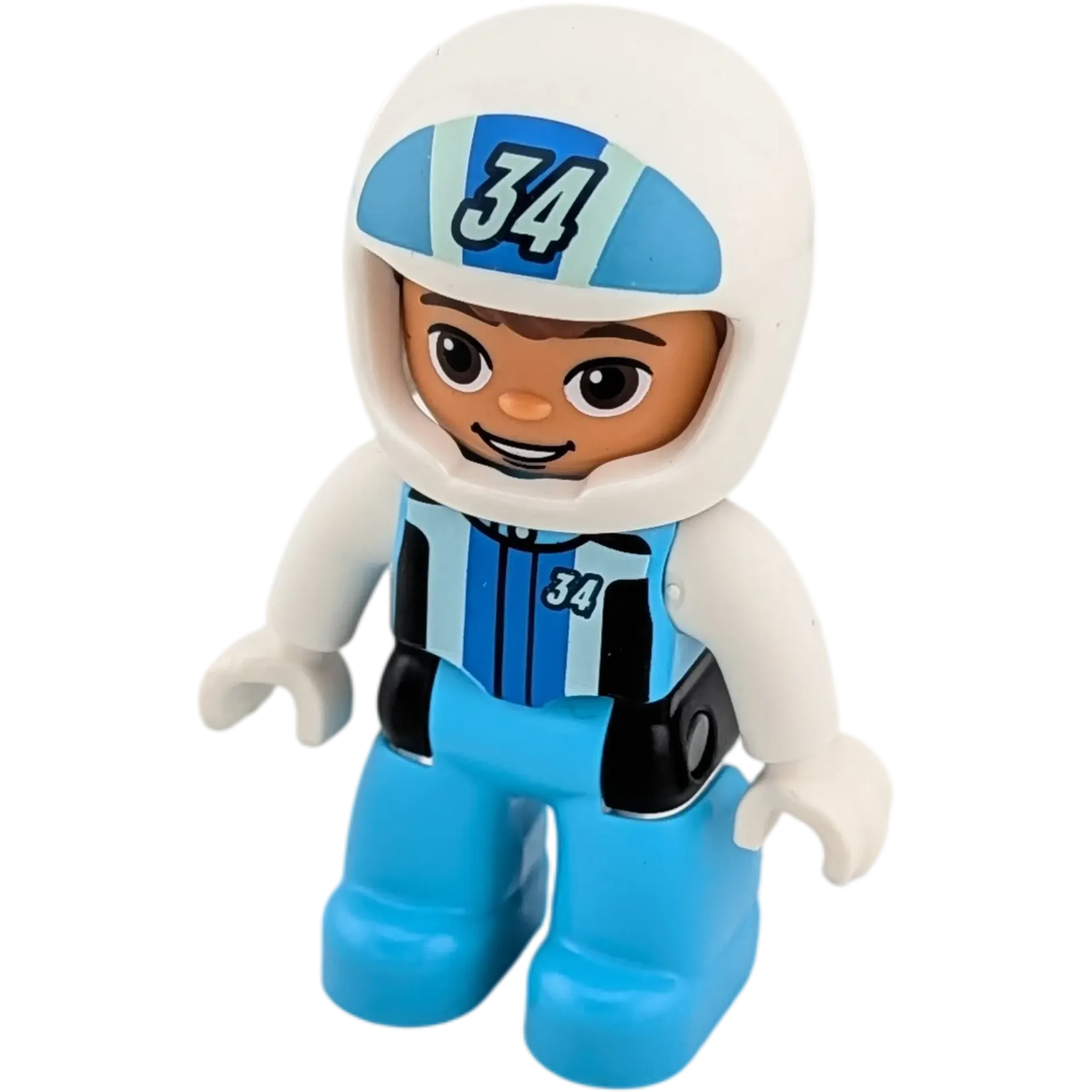Lego Duplo Mann 335J1 Motorradfahrer Rennfahrer Team 34 Blau